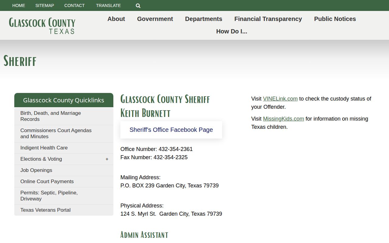 Glasscock County booking records and sheriff official source