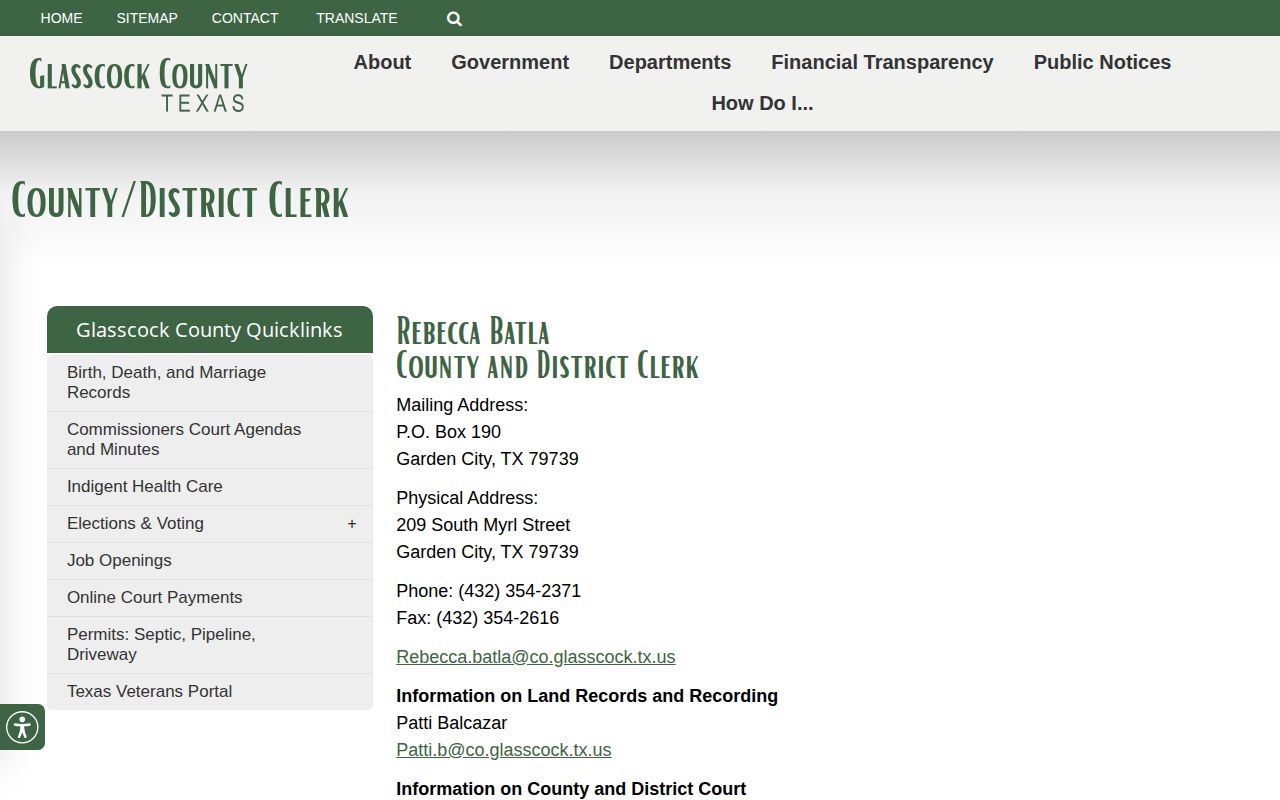 Glasscock County booking record court and clerk source