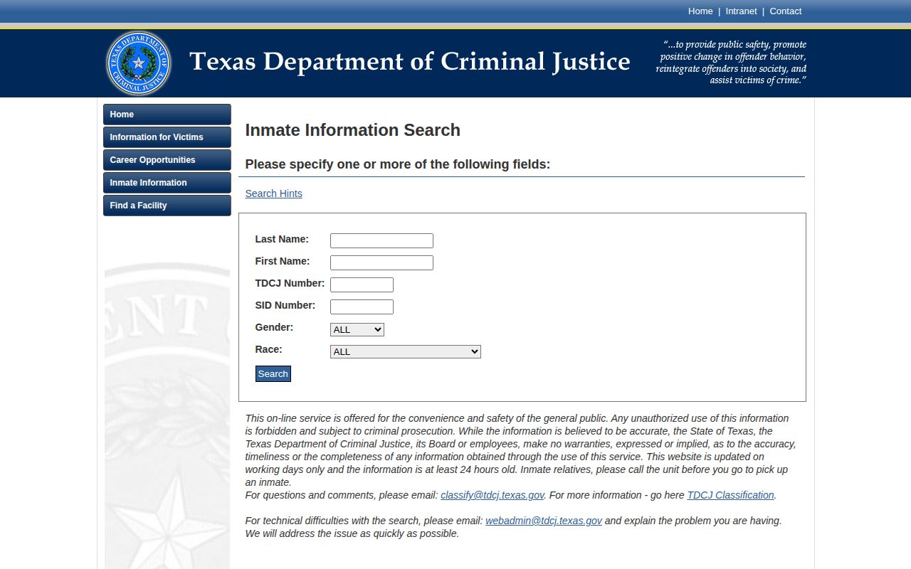 Glasscock County state prison offender record search through TDCJ
